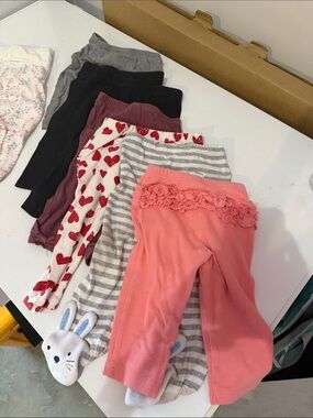 Girls' Pink Ruffle Waist Cotton Leggings - Pack Mix